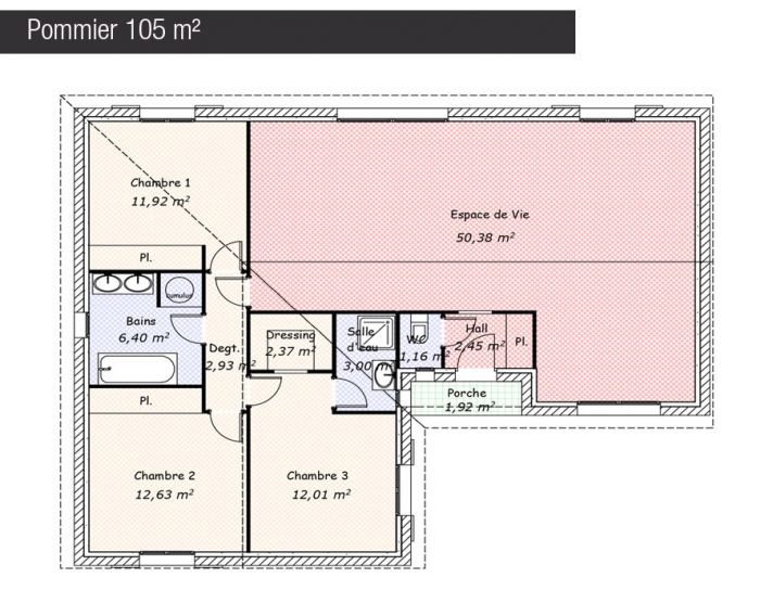 Plan maison 105 m² - Pommier - Maisons Bati France