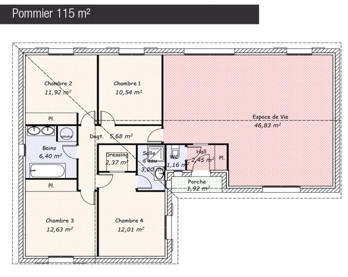 Plan maison 115 m² - Pommier - Maisons Bati France