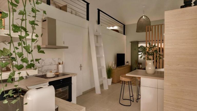 Cocoon 2B - Vue intérieure avec mezzanine - Maisons Bati-France