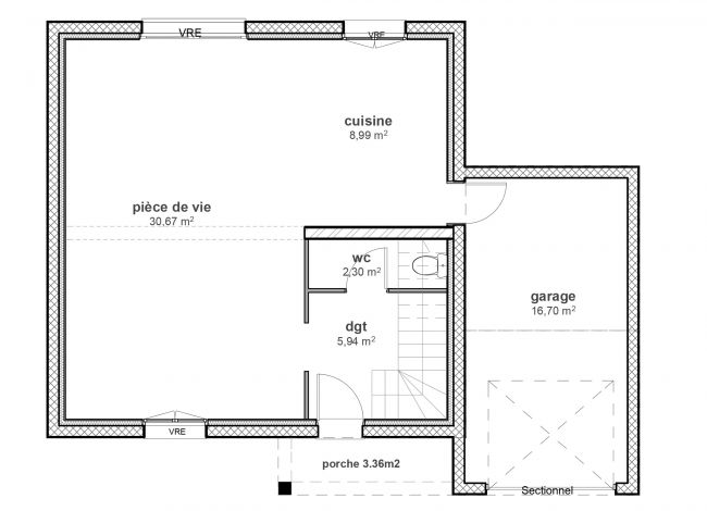 Plan de maison à étage traditionnelle - 01 Urban - RDC - Maisons Bati-France