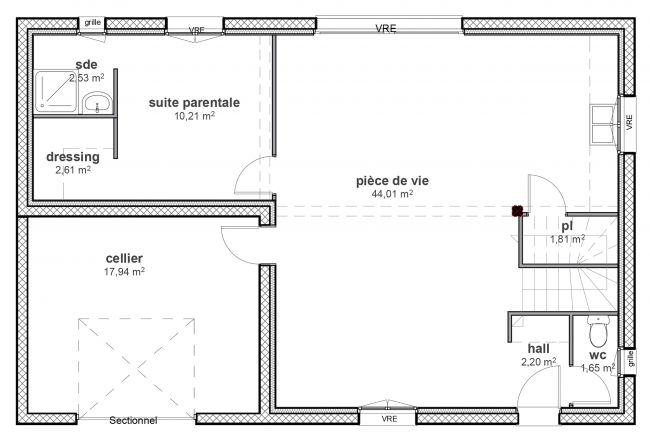 Plan de maison à étage - RDC - Modèle Town - Maisons Bati-France